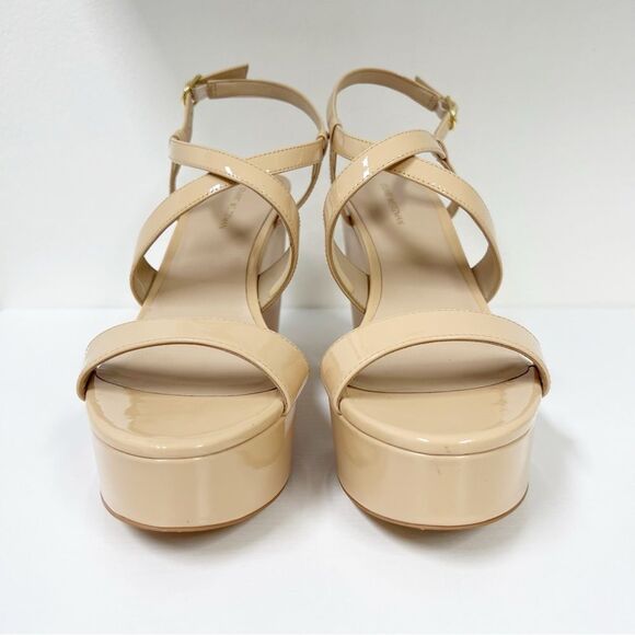 Stuart Weitzman Ave 75 Platform Wedge Strappy Nude Patent Leather Heels 10 - Picture 2 of 7